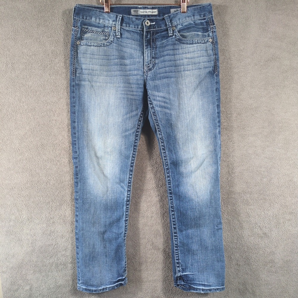 BKE Carter Straight Mens Blue‎ Denim Jeans Medium Wash 36R Contrast Stitch